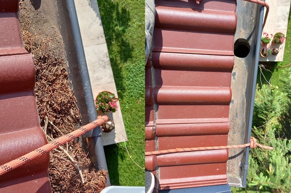 Dachrinne reinigen vorher nachher Bilder Industriekletterer Arbeiten