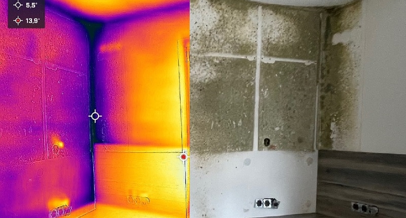 Wärmebildkamera Küche Außenwand nach Demontage Temperatur Unterschied Allessauber